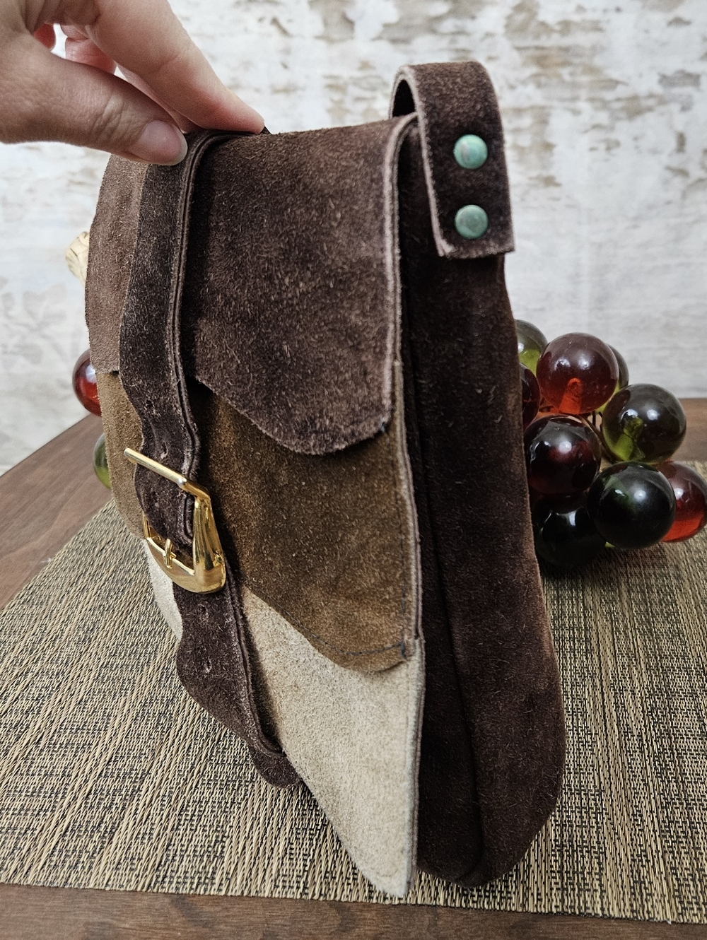 Vintage Leather Suede Purse Shoulder Bag Chocolate Brown Made in Spain VTG Boho - Picture 5 of 12